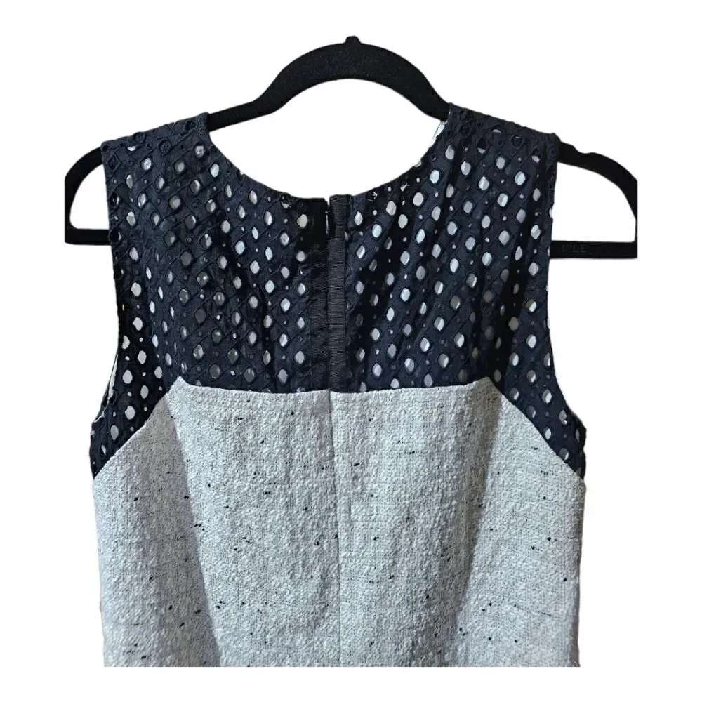 ANN TAYLOR Tweed Eyelet Trim Cream Black‎ Shift Dress - Size 8 - Picture 4 of 7